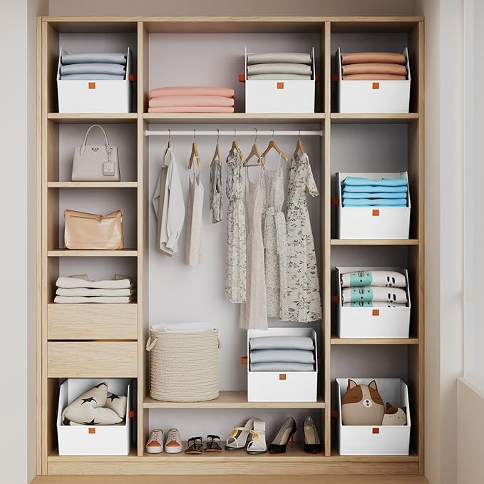 Homsorout Fabric Closet Storage Cubes - 8 Pack Square Storage Bins with Dual Handles for Clothes, Towels, Toys, Cube Storage Organizers for Bedroom, Nursery, Shelves, Closet, Small Spaces, White