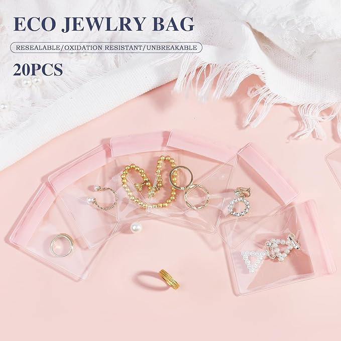 HOMEHIVE Travel Jewelry Bags, 20Pcs Clear Travel Jewelry Organizer, Portable Anti Tarnish Jewelry Storage Pouch Bag Gift for Women Girl, 20Pcs Pink Bags