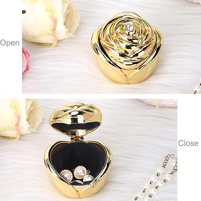 Hipiwe Rose Shape Vintage Jewelry Box - Gold Metal Trinket Organizer Small Jewelry Storage Holder Treasure Box Case Keepsake Box for Rings Earrings Necklace Gift for Women, Large