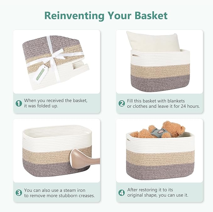 ECDYQXVU Cotton Rope Storage Basket, 15x10x9 Inches, Woven Basket for Shelves, Clothes, Towels, Books, and Laundry, Black/ White (2 Pack)