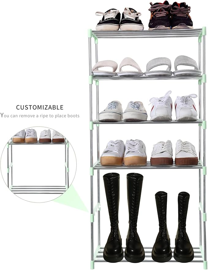 Jucaifu Stackable Small Shoe Rack, Entryway, Hallway and Closet Space Saving Storage and Organization (3-Tier, Green)