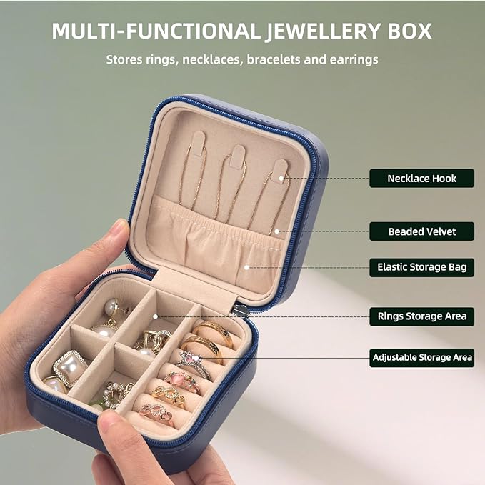 shunmei Mini Travel Jewelry Box,PU Leather Portable Jewelry Organizer Case,Art Accessories Storage Holder Boxes for Earring, Necklace, Rings, Bracelets (Blue Eyes)