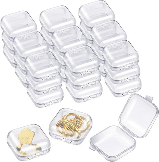 Chunful 100 Pack Mini Clear Plastic Jewelry Box Earring Organizers Small Storage Containers with Hinged Lid for Earrings Pearl Bracelets and Small Accessories