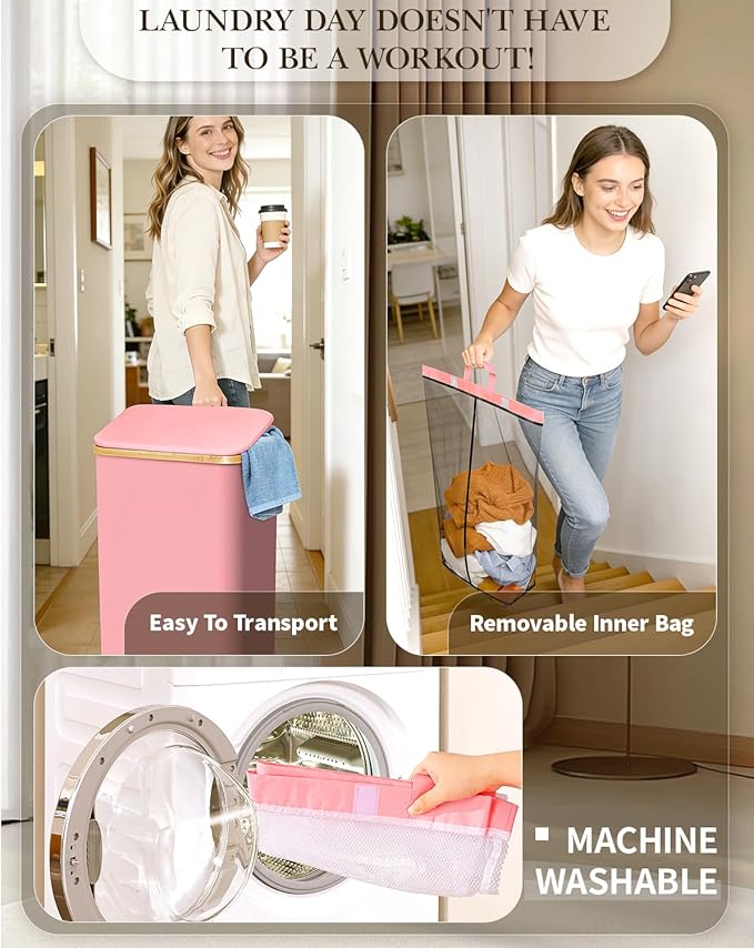 Laundry Hamper with Wheels, 110L Large Clothes Hamper with Removable Inner Bag, Collapsible Dirty Clothes Basket for Dorm, Rolling Dirty Clothes Basket for, Bedroom, Bathroom, Laundry Room