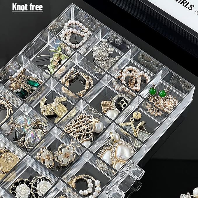 YUFONG Jewelry Boxes Earring Storage Box Organizer 5 Drawers Jewelry Organizer Acrylic Jewelry Storage Box Holder Compartment Transparent Display Storage Case Gift for Women Girls (102 Girds)