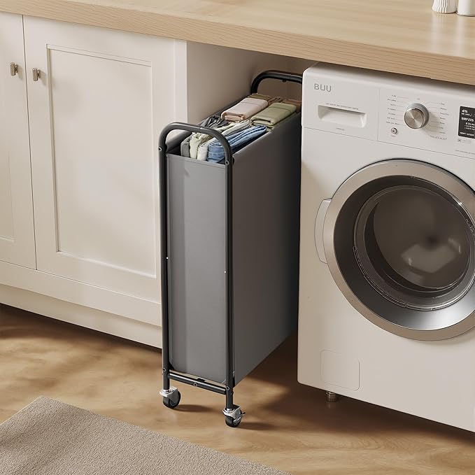GRANNY SAYS 80L Slim Laundry Hamper with Silent Brake Wheels, Sturdy Metal Frame & Handle, Rolling Laundry Basket for Laundry Room, Bedroom, Bathroom, or RV – Suited for Singles or Couples, Grey
