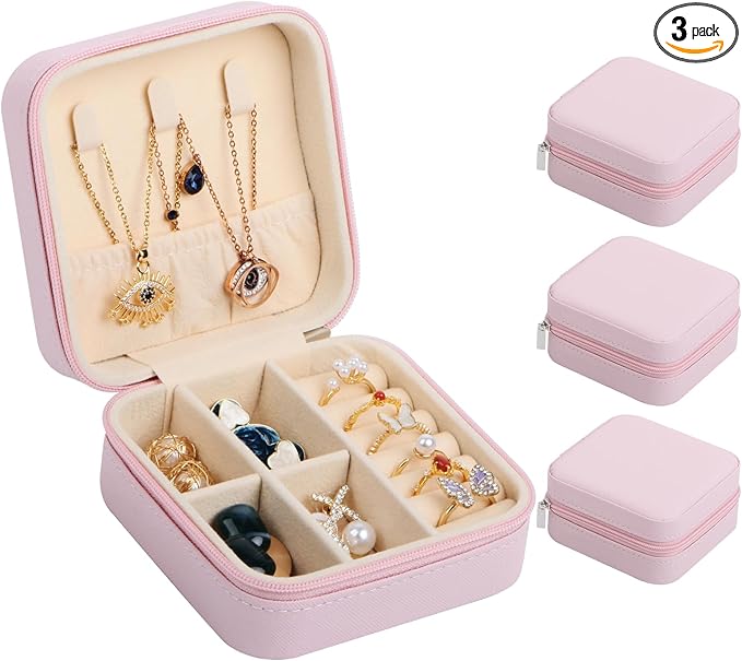 17Dec 3-Pack Small Travel Jewelry Case Organizer,Mini Travel Essentials for Women,Bridesmaid Gifts Birthday Gifts for Women,Small Jewelry Box for Girls 8-12