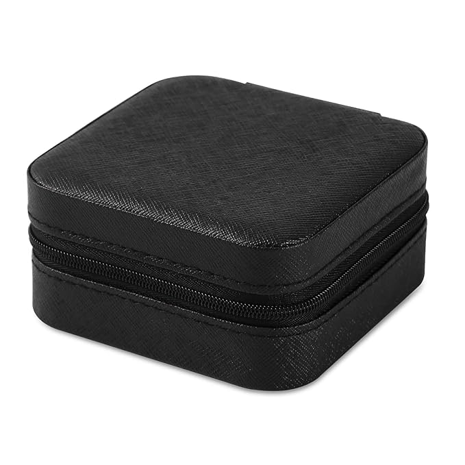 Neveika Portable Travel Mini Jewelry Box Leather Jewellery Ring Organizer Case Storage Gift Box Girls Women (black).