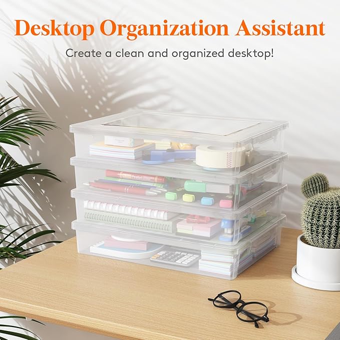 Lifewit 12 Pack Plastic Multi-Purpose Storage Box with Latching Lids, Clear A4, 8.5" x 11" Letter Size Paper Storage, Storage Containers for Board Game, Craft, Document, Magazine, Art Supplies
