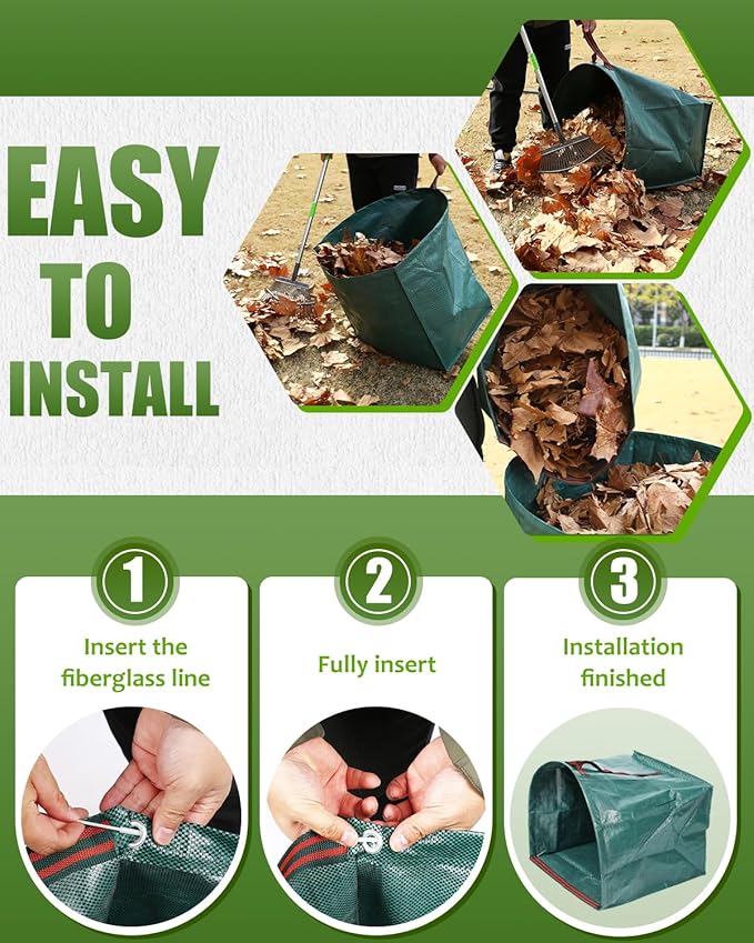 Joyhalo Reusable Yard Waste Bags, 2 Pack 50 Gallon Dustpan-Type Garden Bag for Collecting Leaves Garss Clippings, Heavy Duty lawn and leaf bags, Garden Waste Container for Clean Up Outdoor Debris
