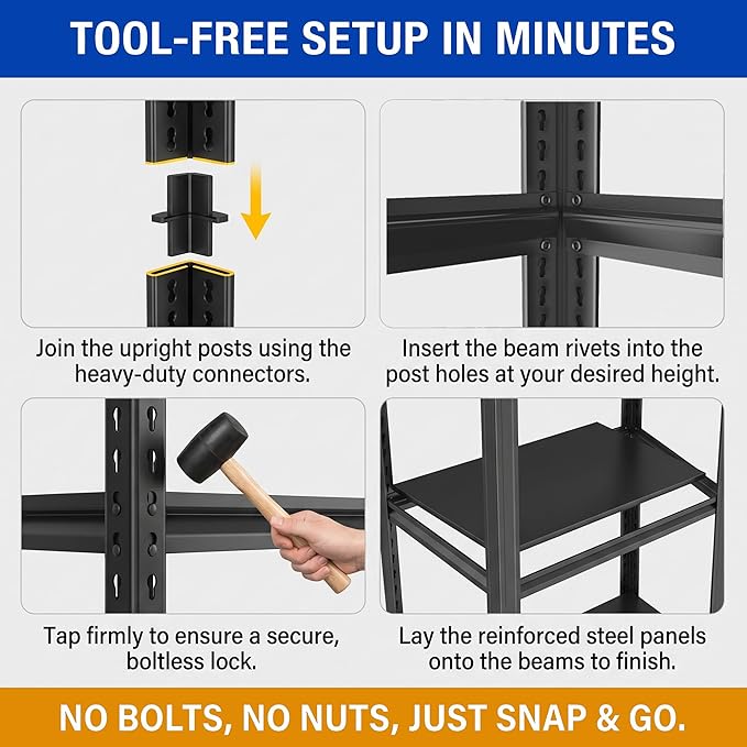 88" H×48" W Garage Shelving,6-Tier Heavy Duty Shelving, 3000 lbs Capacity Garage Storage Shelves, Industrial Shelves for Heavy Tools and Equipment, Ideal for Garage, Basement, Black