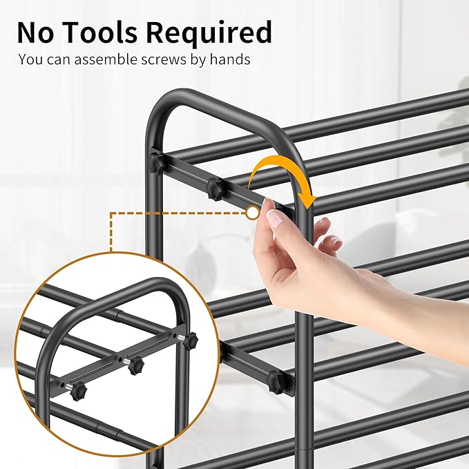 Hleelomi 4-Tier Expandable Shoe Rack for Entryway，Adjustable Metal Shoe Organizer for Closet,Living Room,Dorm,Black
