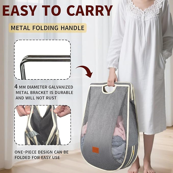 Ligereza Large Capacity Hanging Laundry Hamper Bag,Portable Over The Door Laundry Basket,Breathable Clothes Hamper,for Dormitory/Bathroom/RV Camping 14.5 x 8.6 x 25.5 in (Gray)