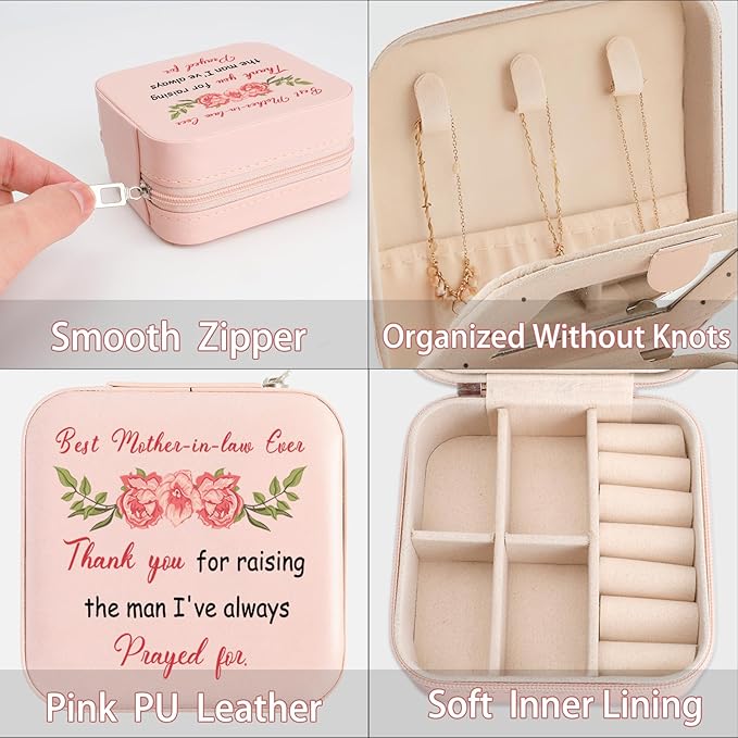 Mother in Law Gifts from Daughter-in-Law Christmas Valentines Mothers Day Birthday Gifts for Mothers in Law Future Mother-in-Law Wedding Gift Pink Portable Travel Jewelry Box Jewelry Case