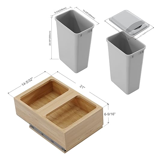 Dowell Double 50Qt Undermount Trash Pull-Out Waste Container with Full Extension Soft-Close Slides, Bottom Mounted, Face Frame/Frameless Min. Cabinet Opening: 15-1/2 Inch Wide-4008 0218 50