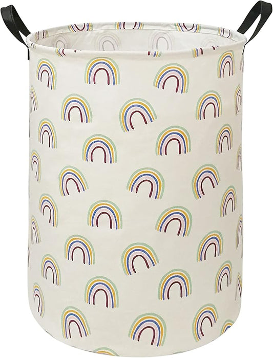 Collapsible Kids Laundry Basket Clothes Hamper, Foldable Storage Organizer Bin, Toy Clothes Storage with Handles for Boys Girls Bedroom, Room Decor Rainbow