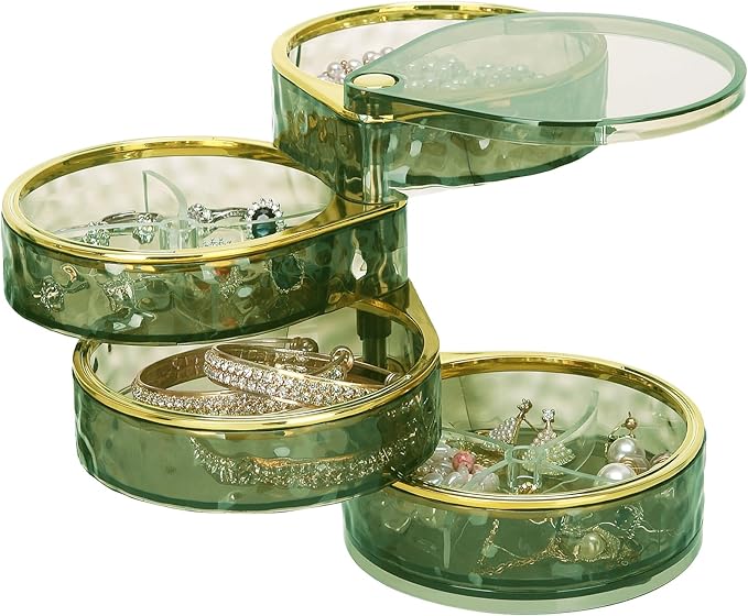 LETURE 4-Layers Rotatable Jewelry Organizer Storage Box, Clear Jewelry Holder Case for Ring Earring Necklaces Bracelets Makeup Hair Accessories