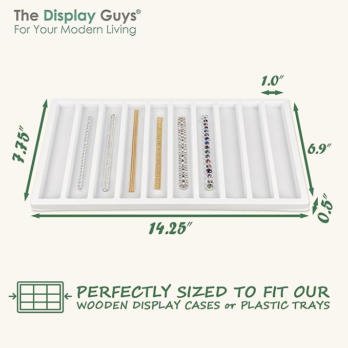 TheDisplayGuys For Your Modern Living 2-Pack 10-Compartments Vertical Flocked Velvet Jewelry Display Inserts - Tray/Case Liners - Bracelet Necklace Storage, (White) by The Display Guys