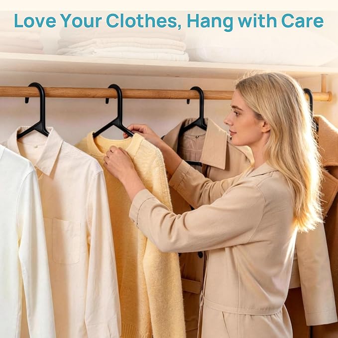 Vtopmart 20 Pack Plastic Clothes Hangers, 16.7in Standard StackFit Hangers for T-Shirt, Coats, Jackets, Sweaters, Non-Slip Slim Hanger with Hooks, Space-Saving in Closet, Durable Clothes Organizers