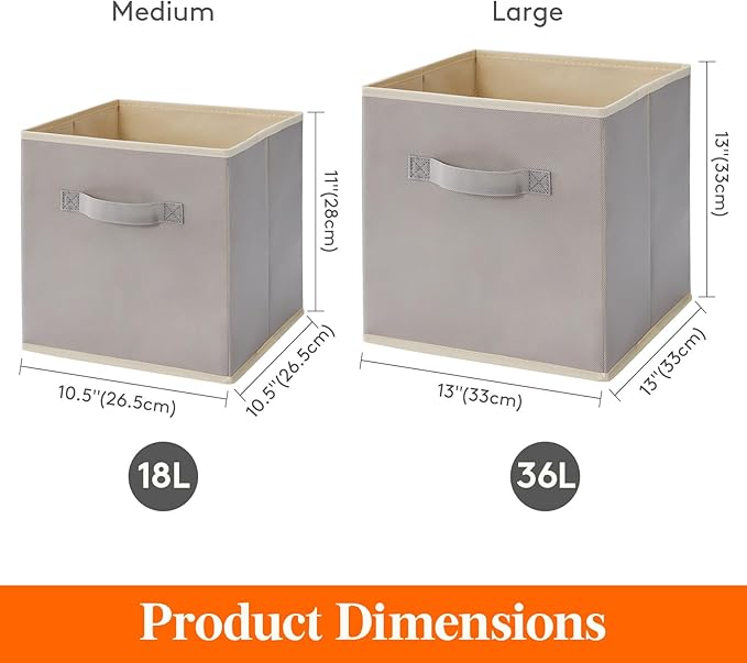 Lifewit Storage Cubes, Foldable Decorative Fabric Storage Baskets for Organizing Home Organizers with Handles for Shelves, Closet, 11 Inch Bins, 18L Light Gray, 12 Packs