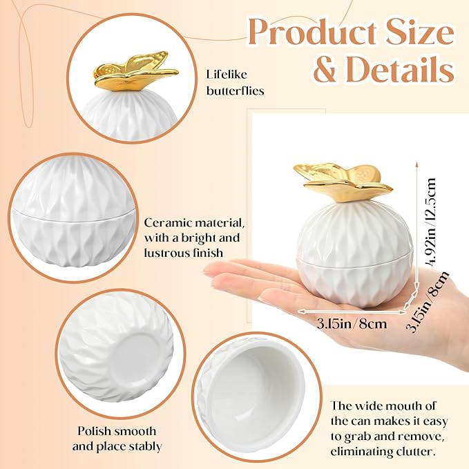 Kenning Ceramic Jewelry Box, Vintage Decorative Trinket Box with Lids Jewelry Gift Organizer for Earrings Rings(Butterfly)