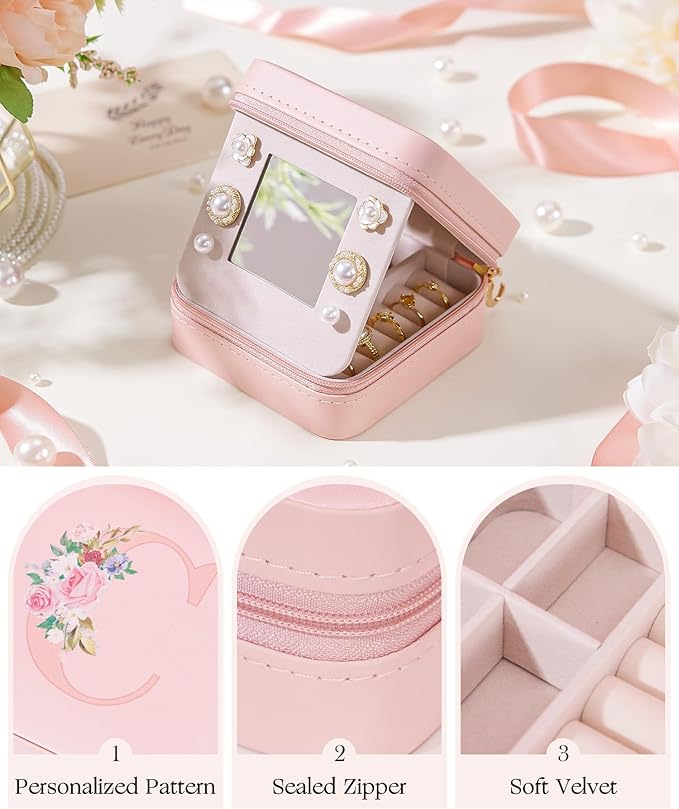 Enthralite Travel Jewelry Box for Girls: Traveling Jewelry Case Gift for Women - Mini Organizer for Necklaces Earrings Pink C