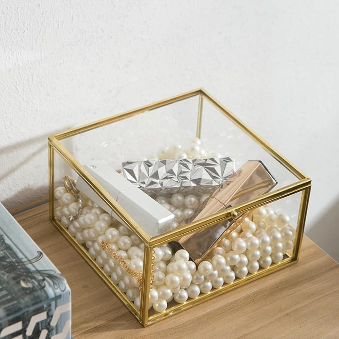 Vintage Square Gold Keepsake Box - Home Decor Organizer Box With Lid, Ideal for Jewelry, Trinkets and Accent Decor