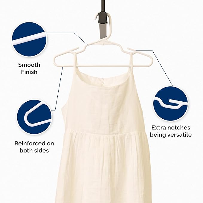 Closetselect Childrens Hangers 30 Pack - 11.75 Inch Plastic Kids Hangers for Closet, Baby Hangers for Children Clothes Sizes 0 to 8, Non-Slip Infant Hangers with Shoulder Grooves, Made in USA | White