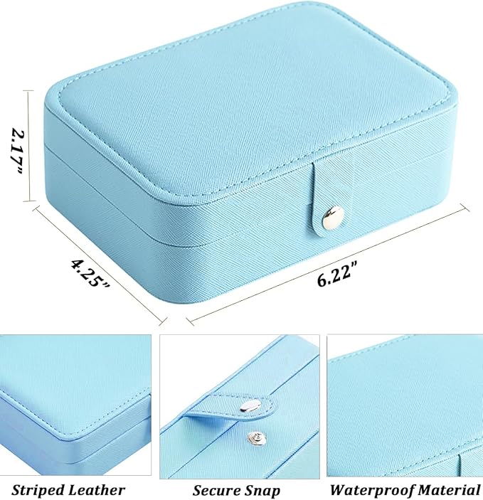QBestry All-in-One Travel Jewelry Organizer for Women Blue | Small Jewelry Box with 68 Earring Holes | Compact Portable Jewelry Case for Earrings, Rings, Necklaces | Perfect Gifts for Mom Wife Girls