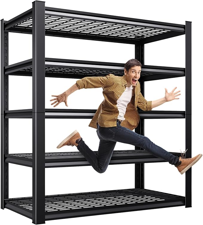 Storage Shelves, 2500lbs Garage Shelving,Adjustable Heavy Duty Shelving Unit,5T Tall Garage Shelves，Metal Standing Shelf Units,Utility Rack For Kitchen Warehouse Industrial Basement 72*36*16