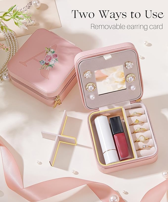 Enthralite Travel Jewelry Box for Girls: Traveling Jewelry Case Gift for Women - Mini Organizer for Necklaces Earrings Pink C