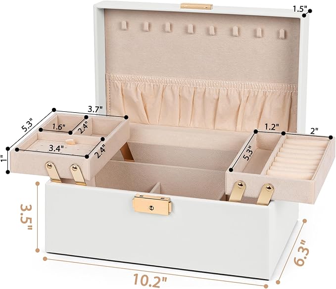 AKOZLIN Travel Jewelry Box Organizer Functional 2-trays Leather Jewelry Storage Case with Lockable Portable for Women Girls Ring Necklace Earring Bracelet