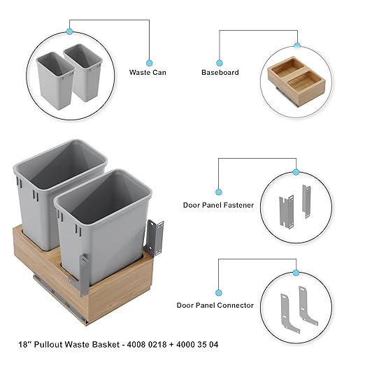Dowell Double 35Qt Undermount Trash Pull-Out Waste Container with Full Extension Soft-Close Slides, Bottom Mounted, Face Frame/Frameless Min. Cabinet Opening: 15-1/2 Inch Wide-4008 0218 35