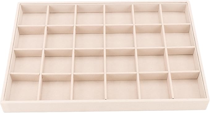 Large Velvet Jewelry Tray, Drawer Organizer for Jewelry in Dresser, Stackable Jewelry Drawer Organizer Inserts for Earring Necklace Bracelet Rings(Beige,24grid)