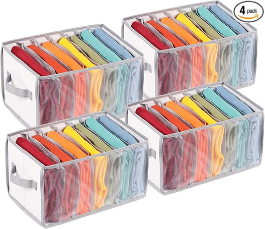 Univivi Closet Clothes Organizers Wardrobe Clothes Organizer Sweaters Organizer for Closet, 7 Grids Upgraded Large Capacity T-Shirt Organizers for Jeans, Pants, Sweaters, Underwear - Set of 4