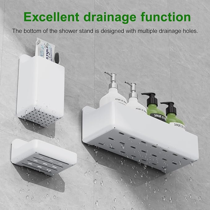 Adhesive Shower Caddy 6 Pack Rustproof Shower Shelves for Inside Shower No Drilling Bathroom Organizers and Storage with Soap Holder Large Rack (White)