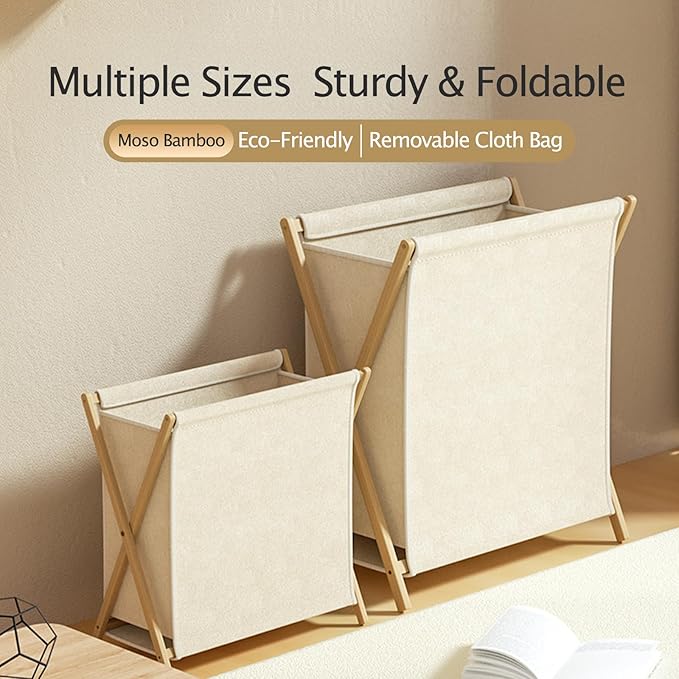 DUMDUM Simple, Eco-Friendly Foldable Laundry Hamper with X-Frame, Multi-Size for Dorm, Bedroom, RV (Beige, Large)