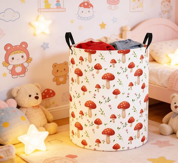 Baby Laundry Basket Baby Nursery Hamper Kids Laundry Basket Toy Storage Bin for Boys Room Decor Gift Baskets for Bedroom Bathroom(Mushroom)