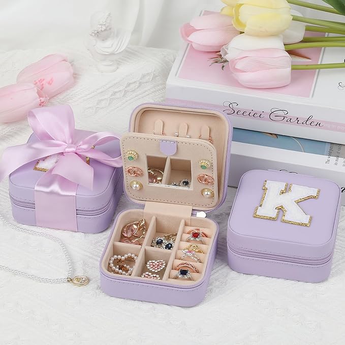 CHMI Travel Jewelry Case, Purple Travel Jewelry Box, Travel Jewelry Organizer, Travel Gifts for Women Girls, Jewelry Organizer Box, Birthday Gifts for Women, Christmas Gifts for Teens Girls - W