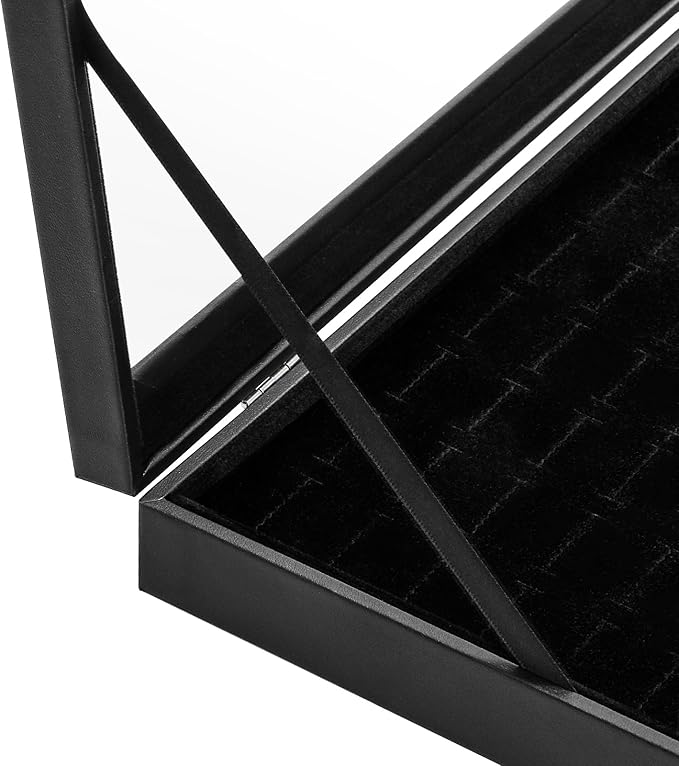 Elsjoy 2 Pack 100 Slots Ring Display Case with Transparent Glass Lid, Black Velvet Ring Organizer Box Large Ring Storage Tray, Vintage Jewelry Holder for Home, Selling