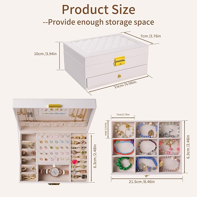 coobest Jewelry Box, 2 Layer Jewelry Organizer with Velvet Earring Organizer, Jewelry Holder Organizer Travel, White Jewelry Boxes for Women, Jewelry Boxes & Organizers for Girls