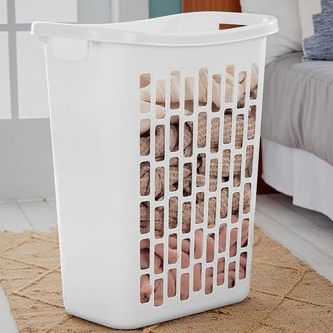 1.8 Bushels Capacity (63.4L) 3-Pack Tall & Slim Open Heavy-Duty Plastic Laundry Hamper with Reinforced Handles for Easy Clothes Transport, Ideal for Closets, Dorm, Laundry Room & Bathroom, White