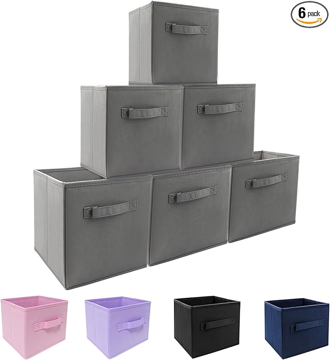 EBIGIC storage bins collapsible storage bins,cube storage organizer (Pack of 6) 9*7.5*7.5inch,For home and office Collapsible Closet Shelf Organizers, Drawer Organizers (Grey)