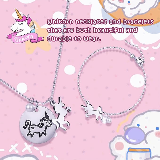 Large Jewelry Box for Girls 5-Layer Music Box with Spinning Ballerina Unicorn Necklace & Bracelet Set Kids Jewelry Organizer Birthday Christmas Gift for 5-8 Year Old Girls(Pink&Blue)