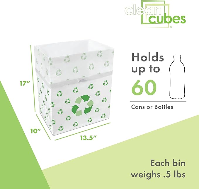 Clean Cubes 13 Gallon Disposable Pop-Up Trash Cans (3-Pack) with Fitted Bags – Foldable Garbage & Recycling Bins for Parties, Events & Kitchen (Recycle, 17" H x 13.5" W x 10" D)