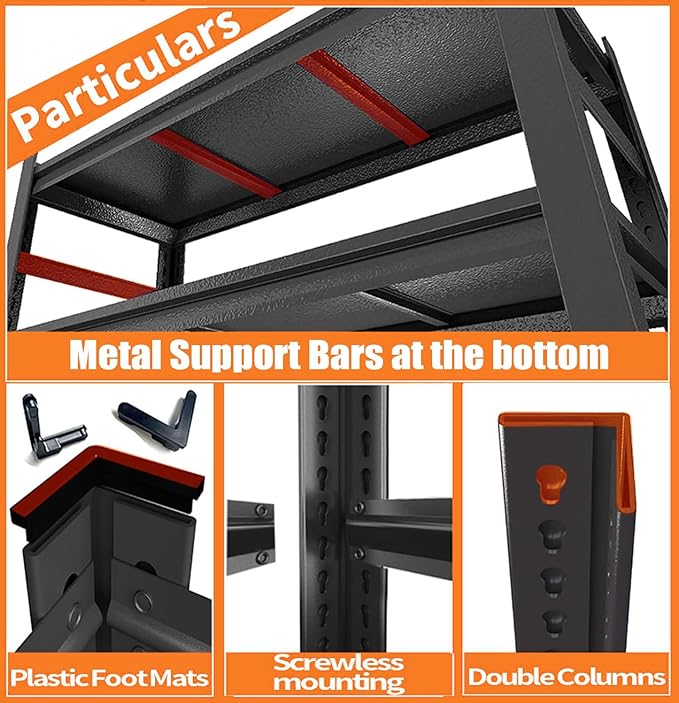 PRESTELION 54" H Metal Shelf Metal Storage Shelves 4-Tier Garage Shelving Unit Adjustable Shelf for Basement, Warehouse, Pantry, Closet, Kitchen 54" H x 15.8" W x 9.8" D, Black