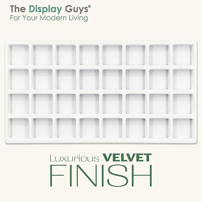 TheDisplayGuys For Your Modern Living 2-Pack 32-Compartments Flocked Velvet Jewelry Display Inserts - Tray/Case Liners - Ring Earrings Storage, (White) by The Display Guys