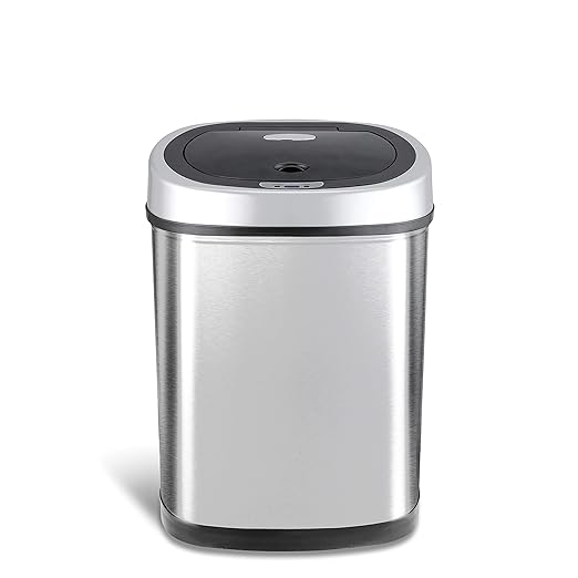Ninestars DZT-42-9 Automatic Touchless Infrared Motion Sensor Trash Can, 11 Gal 42L, Stainless Steel Base (Oval, Silver/Black Lid)