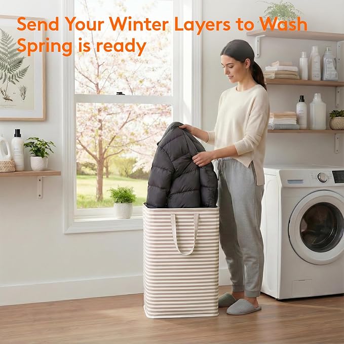 Lifewit 2PcsCesto Ropa Sucia de 80L, Cestos para la Ropa Sucia Grande Plegable e Impermeable con Asas Extensibles, Se Mantiene en Pie y es Fácil de Transportar, para Ropa, Toallas y Juguetes, Beige