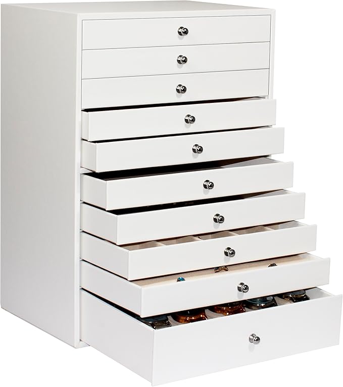 GUKA Large Jewelry Box, Jewelry Case with 10 Drawers for Big and Small Jewelry, Jewelry Storage Organizer for Watch Earrings Necklace Rings Bracelets, Birthday Wedding Gifts, White